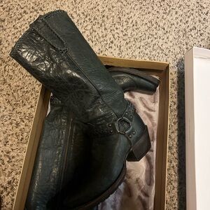 Dark Green Leather Cowboy Boots